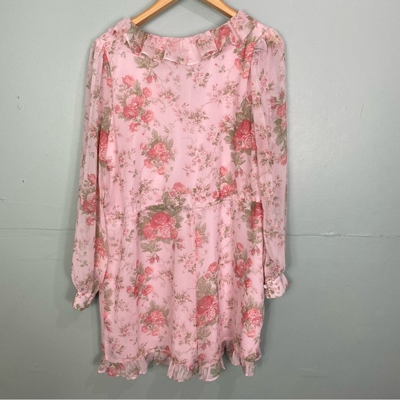 Rachel Parcell Pink Frosty Sophia Floral Romper Long Sleeve Sz L - Picture 5 of 6